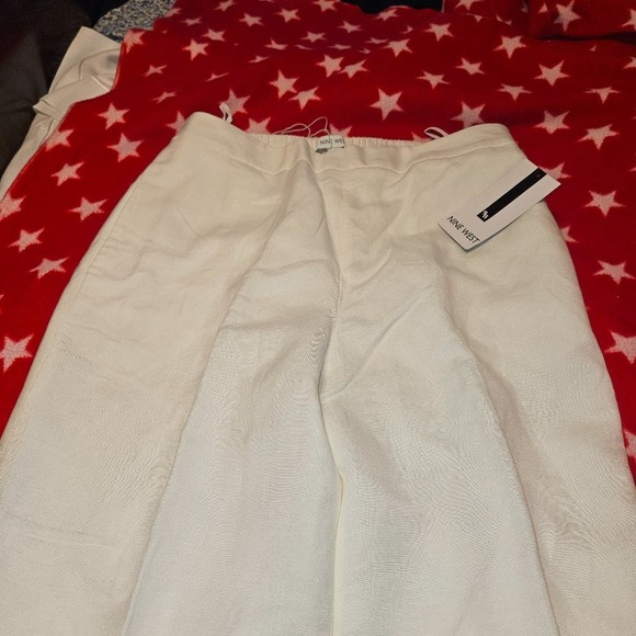 NWT 9 Nine West White Linen Lined Pants Crisp Size 10 Back Elastic Waist Band - Picture 3 of 11